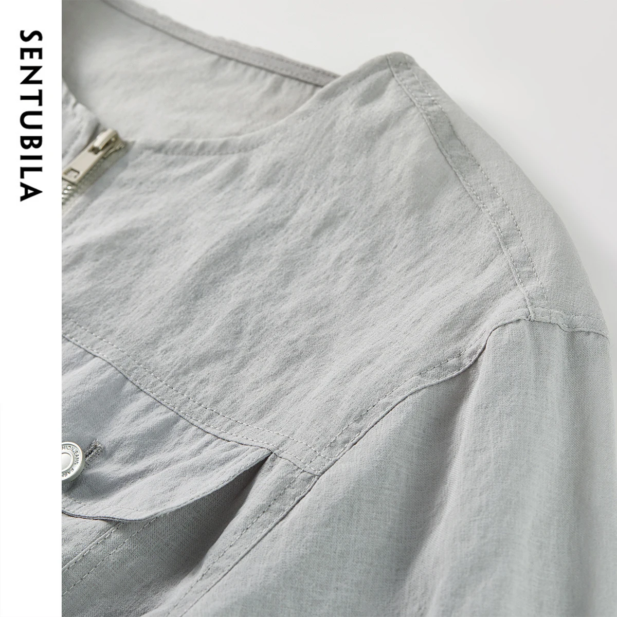 SENTUBILA court Jackes pour femmes 2025 automne à manches longues col rond fermeture éclair avant bureau dames décontracté mode manteau d'extérieur 52WO1818