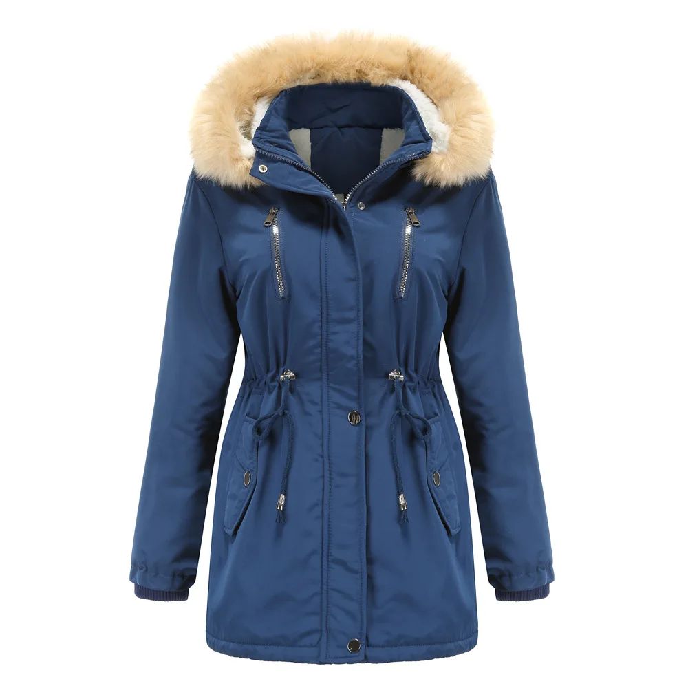 Chaqueta de invierno para mujer, Parkas, Chaqueta de algodón cálida, Cuello de piel con capucha, abrigos de plumas de ganso blanco para mujer,