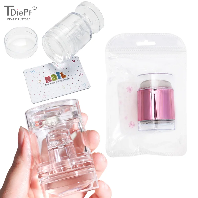 Jelly Silicone Nail Stamper Scraper With Cap Set Nail Templates Stamp For Stamping Polish Printing Manicure Nail Art Stamp Tool