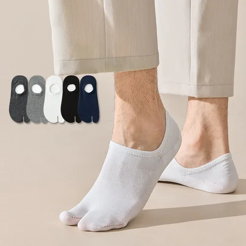 Imagen 2 del producto Calcetines invisibles finos de verano con 2 dedos para hombre, calcetines náuticos de corte bajo de silicona antideslizantes, calcetines transpirables con punta abierta y pulgar, calcetines invisibles para hombre