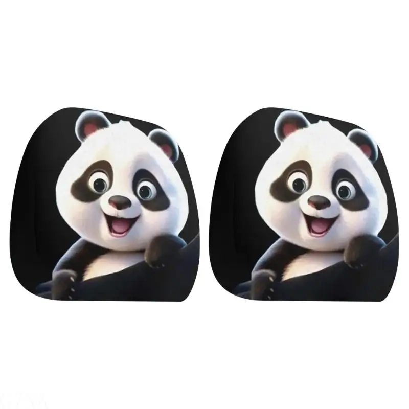 G7NA Comfortable Playful Panda Themed Car Headrest Covers Protectors 2 Pieces Polyester Materials Easy To Install For Drivers
