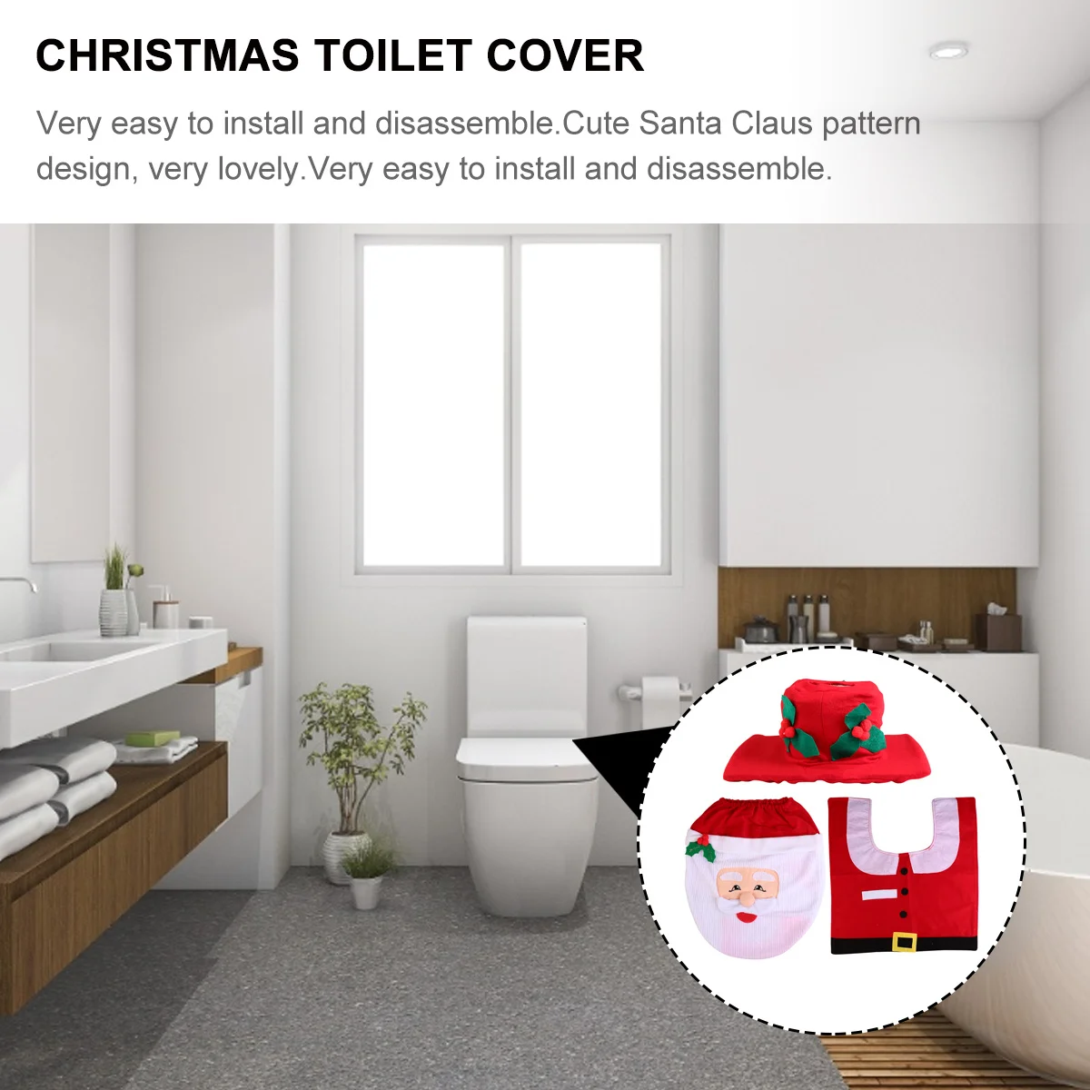 

1 set 1 Set Santa Claus Toilet Cover Set Flannel Soft Comfortable Christmas Bathroom Decoration Floor Mat For Home Holiday Use