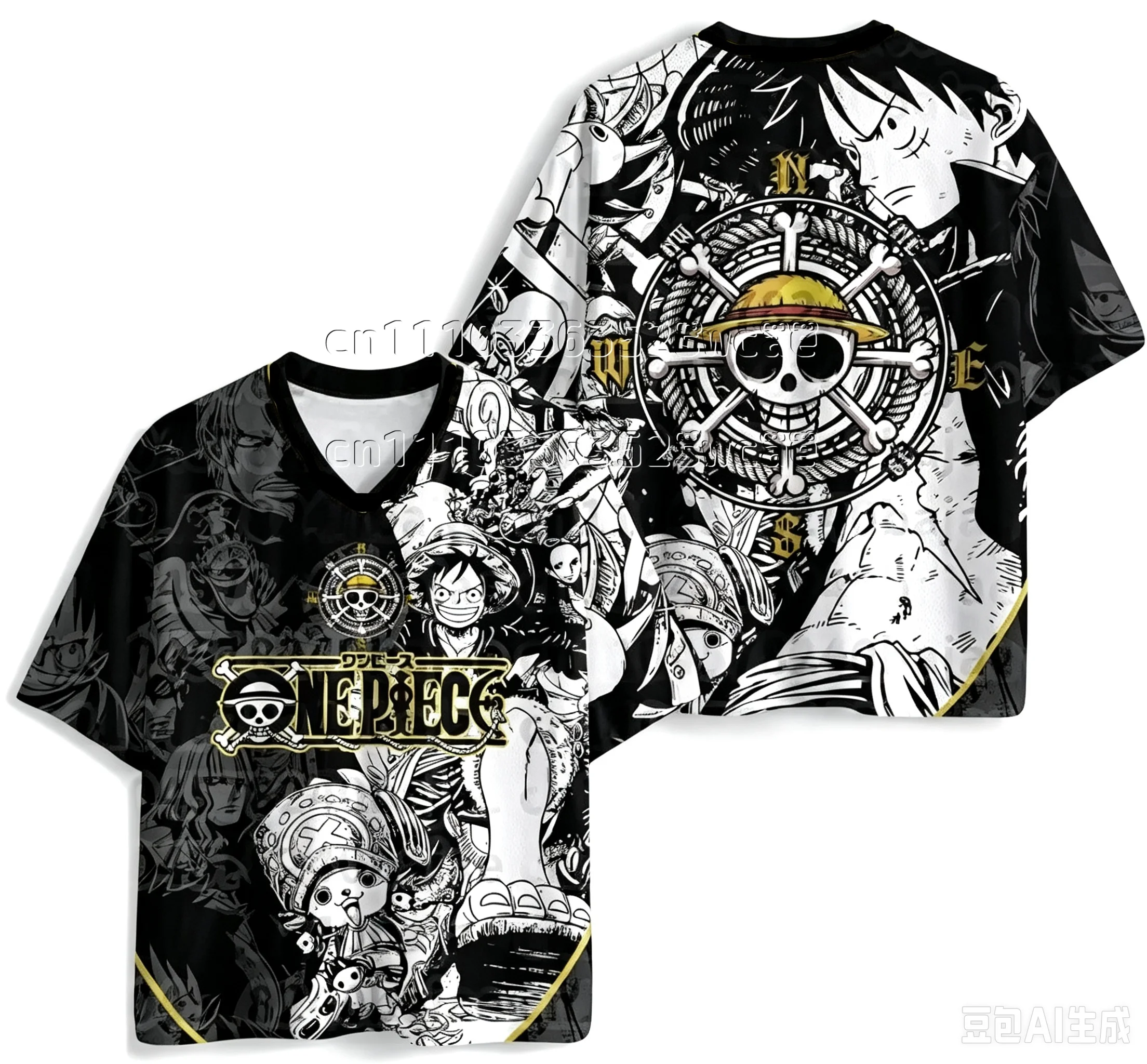 26/27  New One Piece Luffy Gear5 Series Anime Character V‑Neck TSHIRT Jersey, Street Unisex Anime Peripheral  FamilyMatching