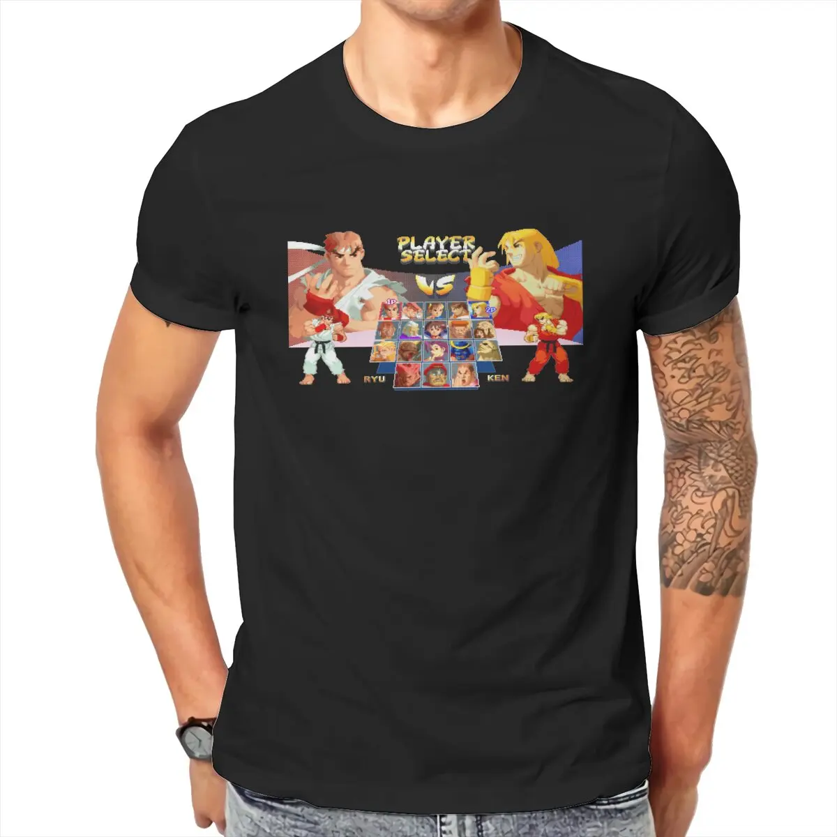 Street Fighter Alpha Zero 2 Character Select Screen Ryu vs Ken t shirt Plus size Mens shirts graphic tee Retro Arcade game