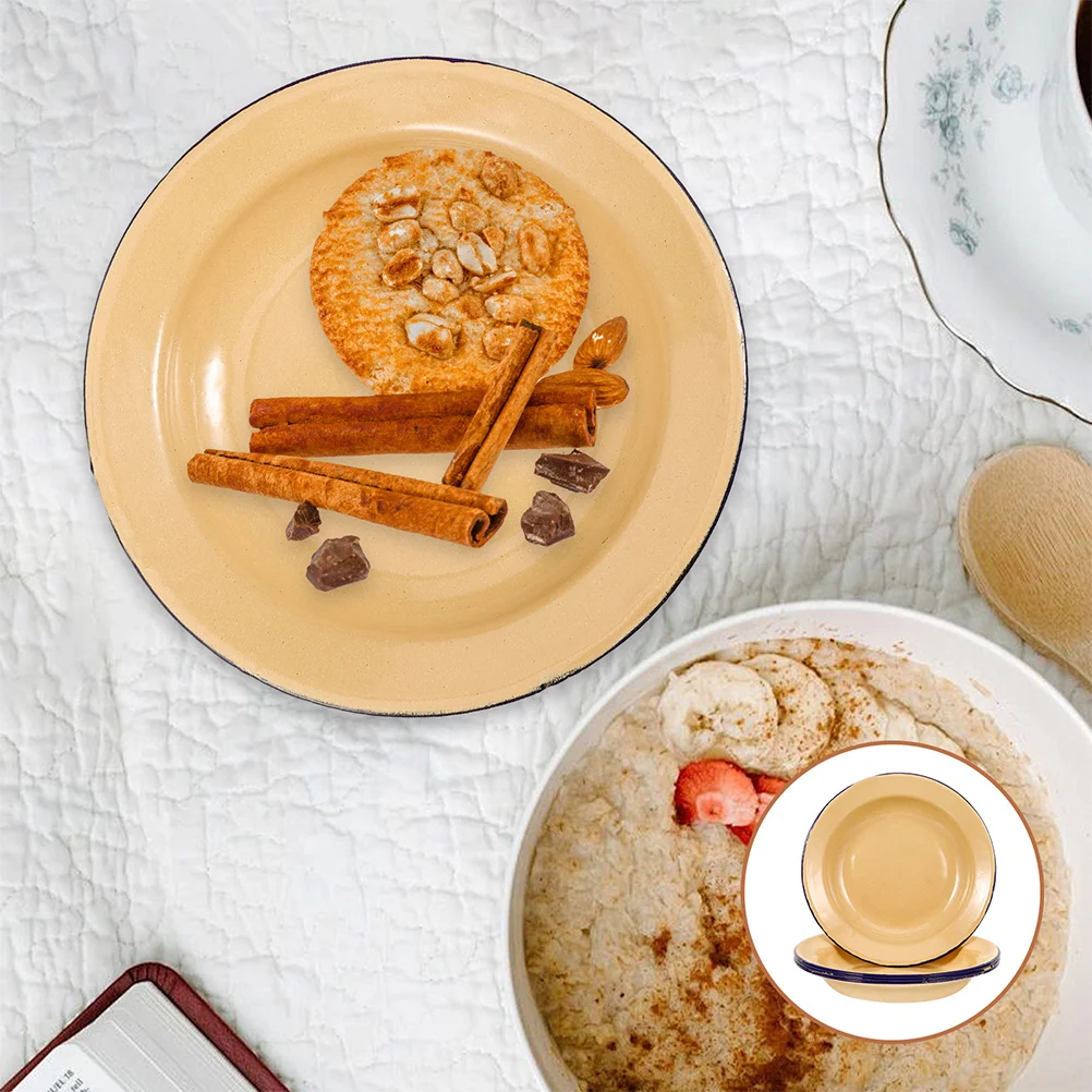 

5Pcs Enamelware Plates Retro Style Smooth Edge Food Tray for Home Restaurant Kitchen Serving Fruits Snacks Enamel Plate