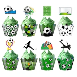 16pcs Soccer Cupcake Toppers Cake Wrappers Soccer Party Supplies  Sport Theme Birthday Cupcake Soccer Party Favor Decor