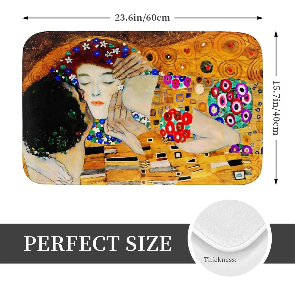 The Kiss By Gustav Klimt Bath Mat Love Couple Velvet Soft Toilet Mat for Shower Home Decor Anti-Slip Foot Mat Bathroom Rug