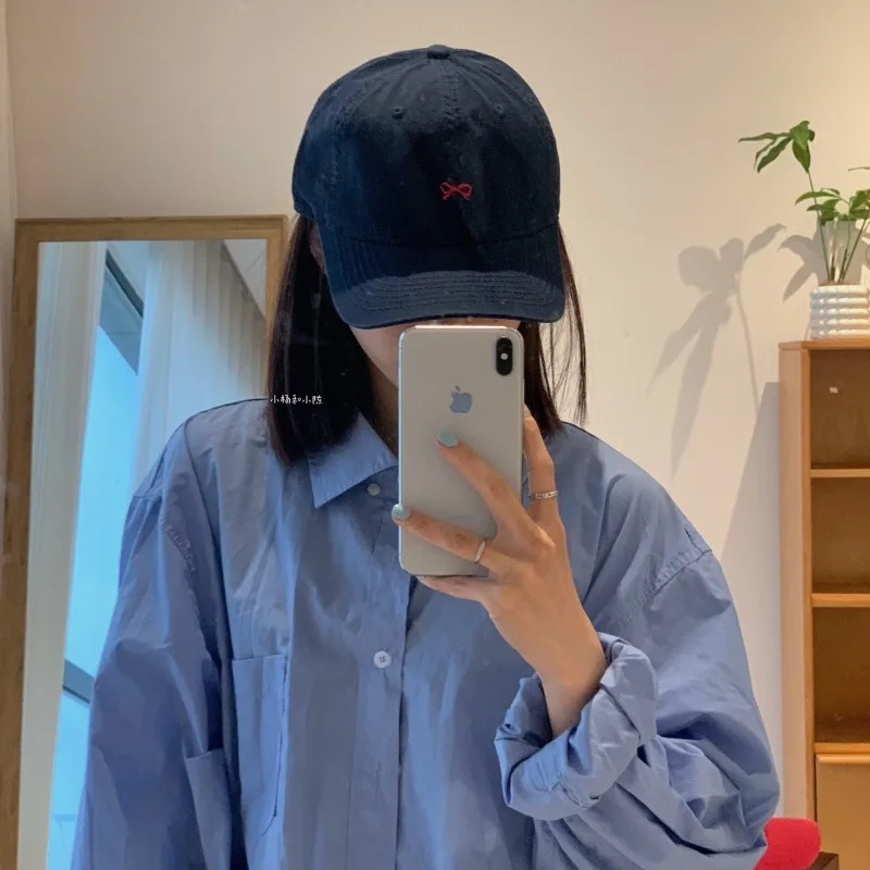 Korean Bow Embroidered Baseball Hat Men's and Women's Spring and Summer Solid Color Sunshade Soft Top Adjustable Hip-hop Cap