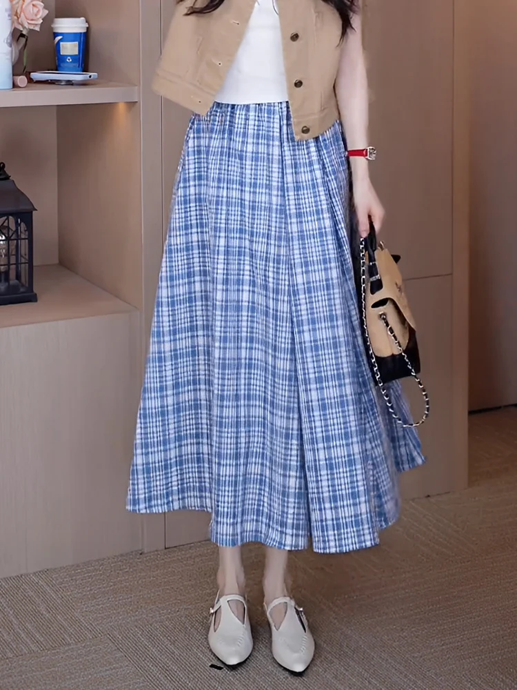 

Юбка миди OUDOCKEE в клетку с завышенной талией, приталенная, А-силуэт, женская, весна 2026, новая модная модель из смесового хлопка и полиэстера