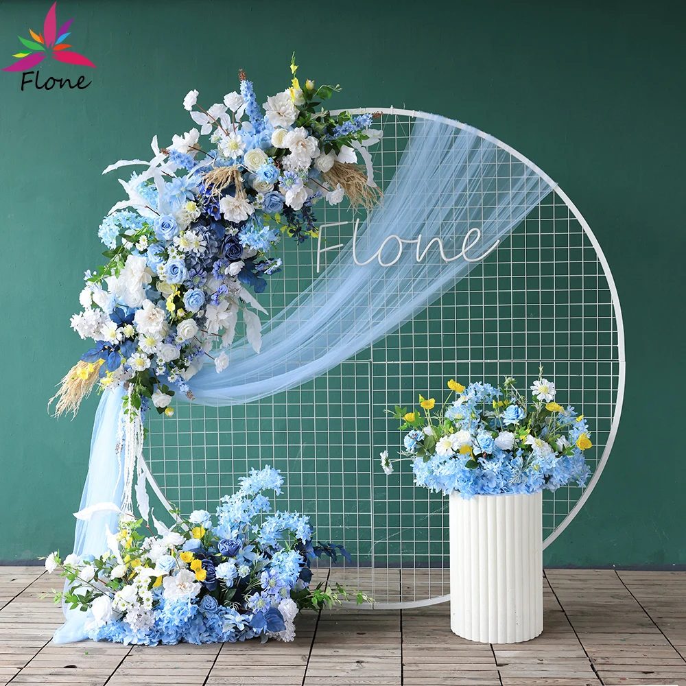 

Sztuczne Kwiaty Wedding Decoration Custom High Quality Blue Artificial Floral Arrangement W2.4ft Rose Wildflowers Runner HY2293