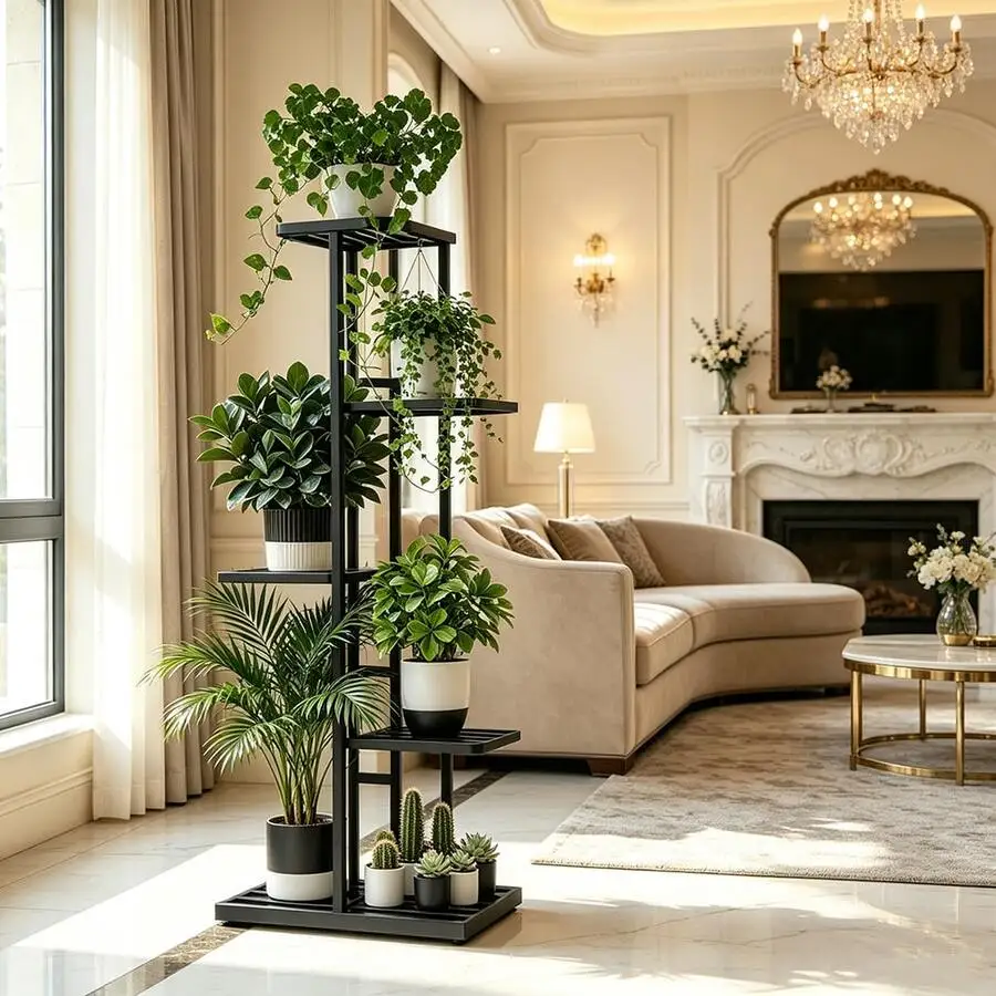 5-Tier Plant Stand; Indoor/Outdoor Plant Stand And Storage Rack, 100% Pure Iron Plant Stand, Home Decor Plant Stand-Suitable For