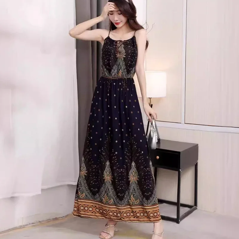 Mulheres maxi vestido casual vintage étnico vestido smmer bohe sexy estilingue vestidos moda streetwear roupas femininas elegante ropa mujer
