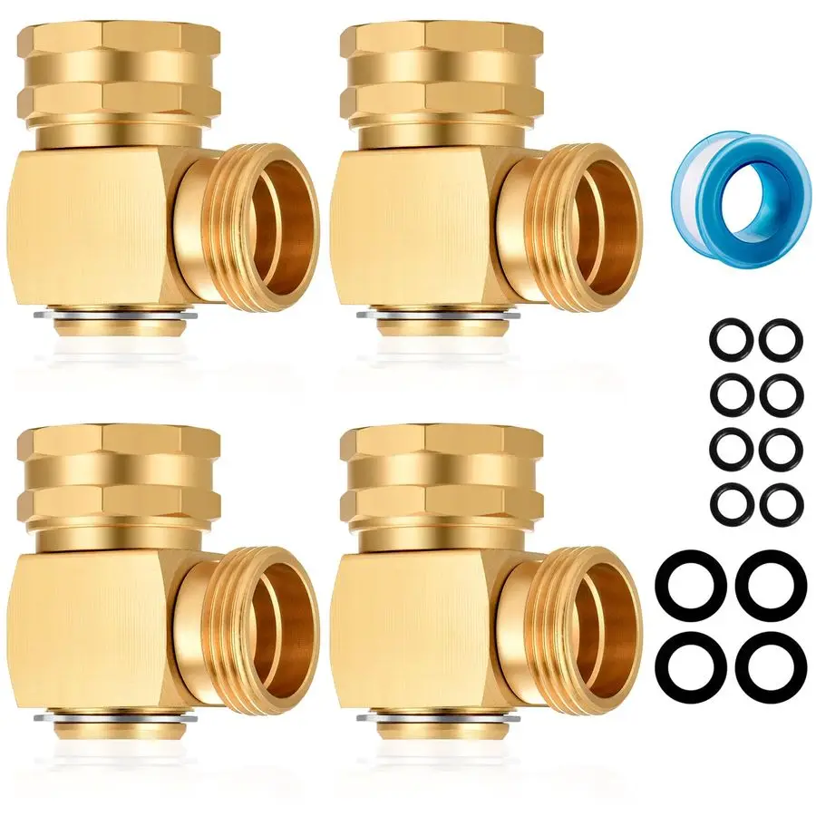 

Hose Swivel elbow Connector 90 Degree Solid Brass Pipe Fittings Hose Kink Protector 4 Pack