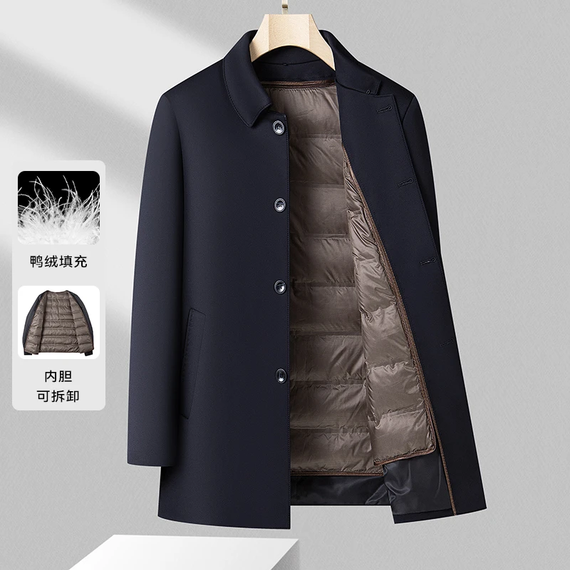 2025 Winter Mid To Long Woolen Jacket With Down Inner Lining Men's Down Jacket With 80% Suede Content Detachable Inner Lining