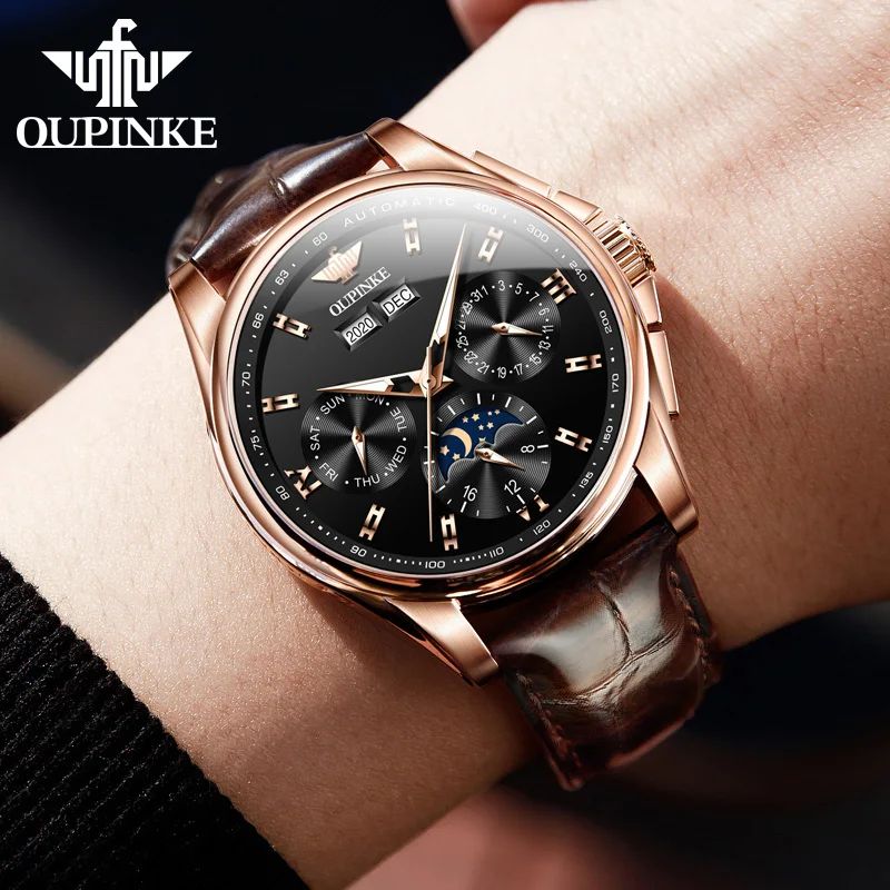 OUPINKE Men\'s Watches Top Brand Automatic Mechanical Watches Man Waterproof Sapphire Mirror Luxury Watch for Men Daily Dress