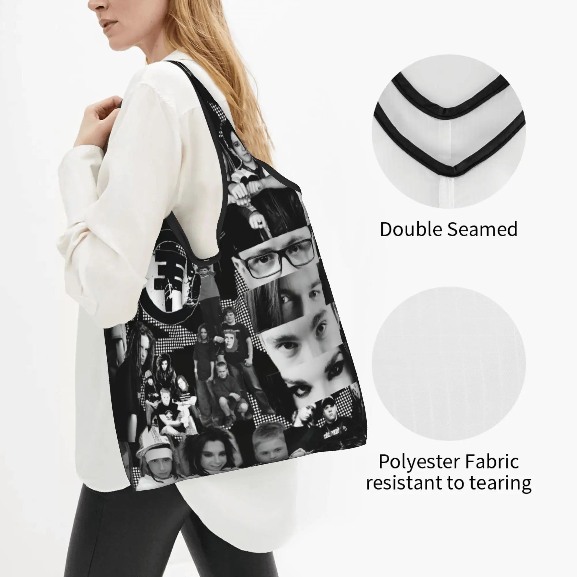 Pop Rock Music T-Tokios H-Hotels Grocery Shopping Bag Kawaii Shopper Shoulder Tote Bag Large Capacity Portable Hot  Handbag