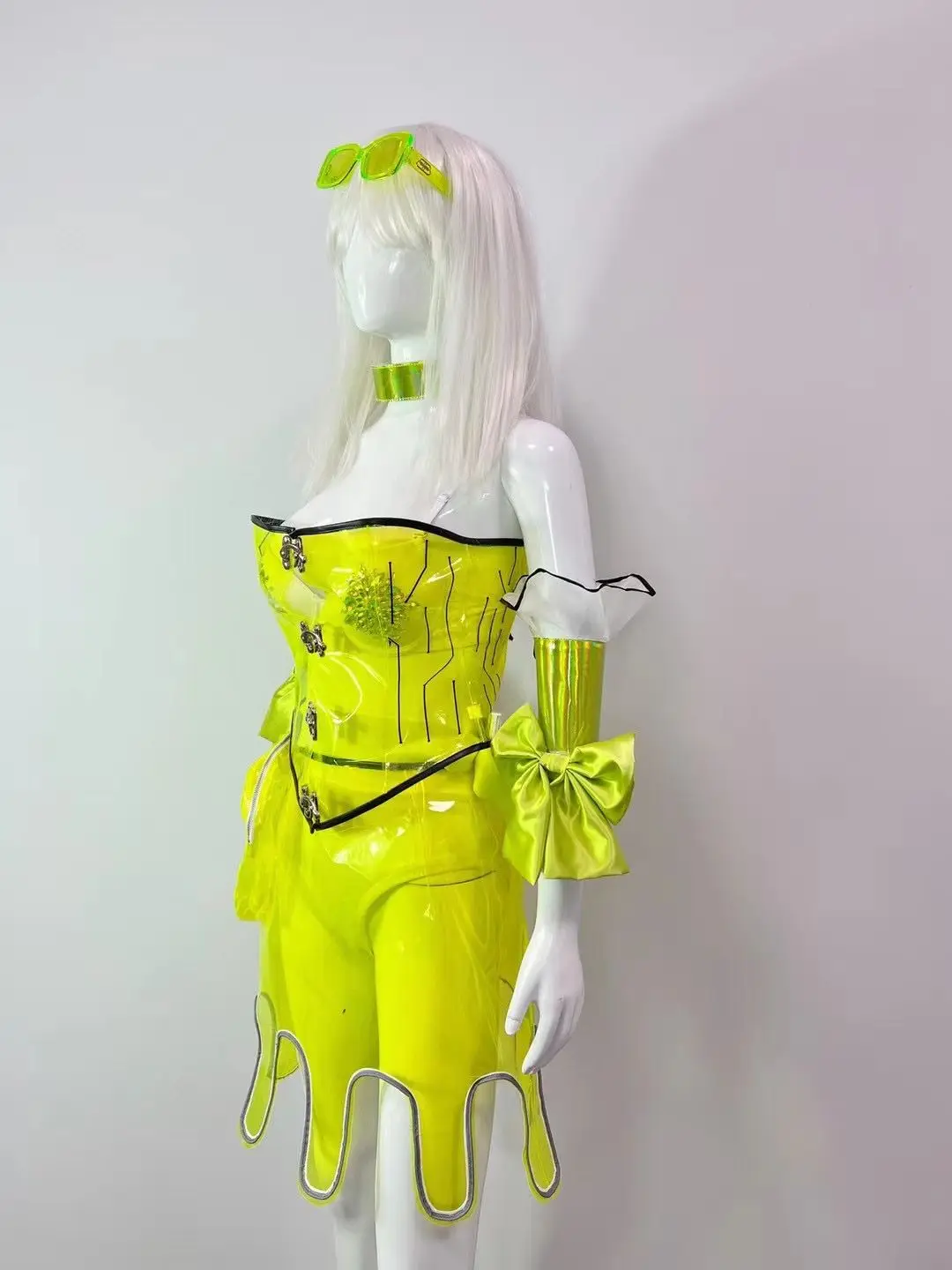 التكنولوجيا النساء المغني عرض مسرحي ملابس رقص أخضر شفاف نادي حفلة الزي dj gogo ملهى ليلي ملابس الرقص زي مثير