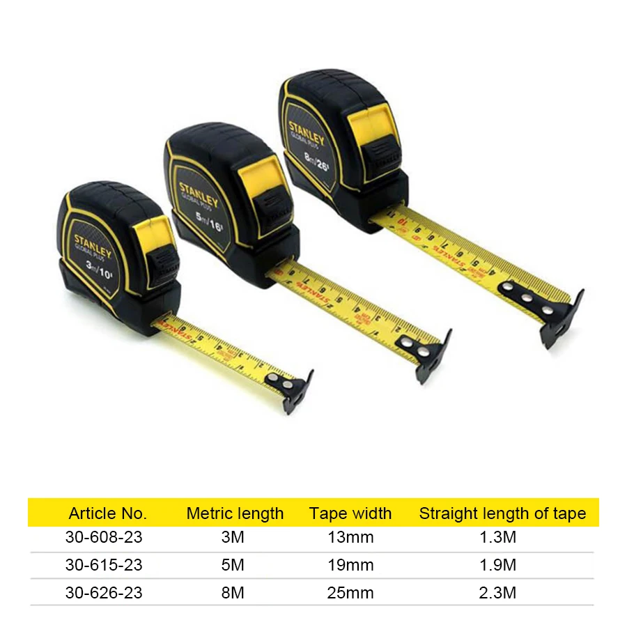 STANLEY High Precision Tape Measure 3/5/8m Metric  Imperial Wear-resistant Ruler Measuring Tools 30-608-23/30-615-23/30-626-23