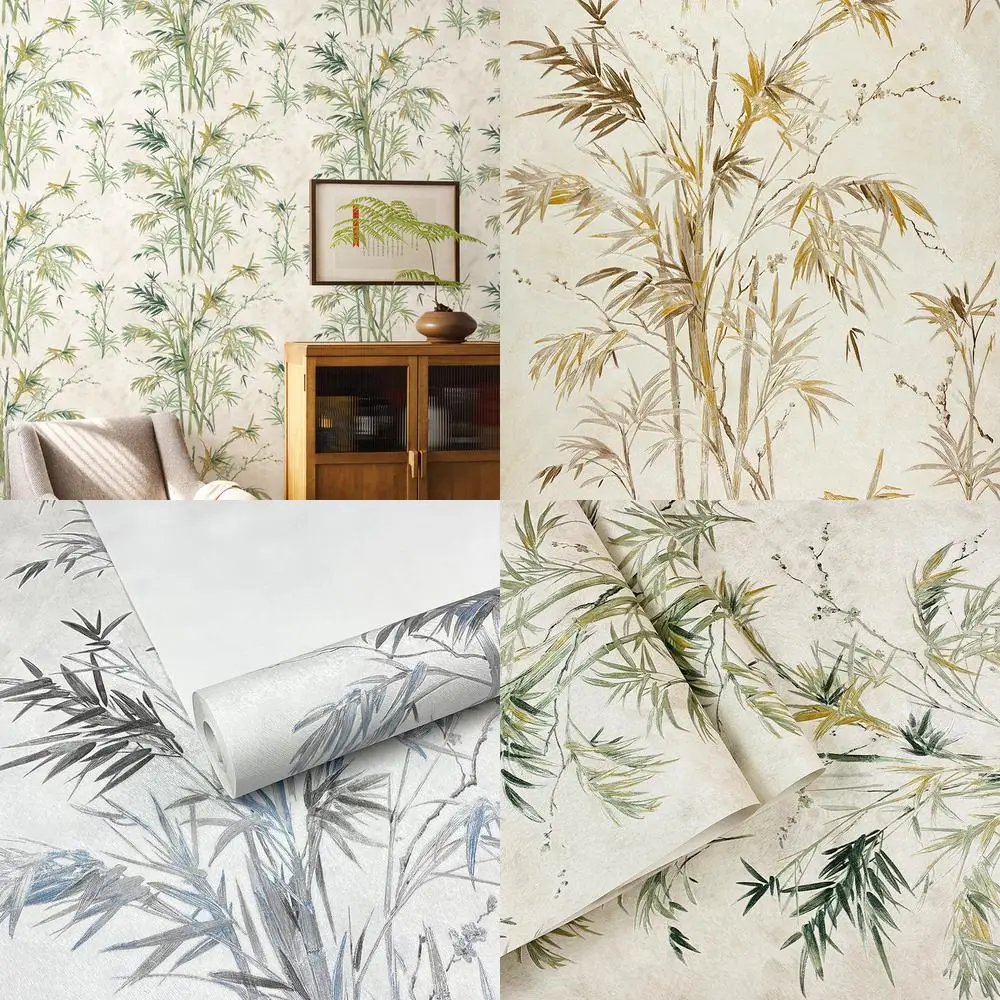 

Новые классические обои в китайском стиле с листьями бамбука и бамбука для гостиной, спальни, кабинета, чайной комнаты, настенная бумага в китайском стиле