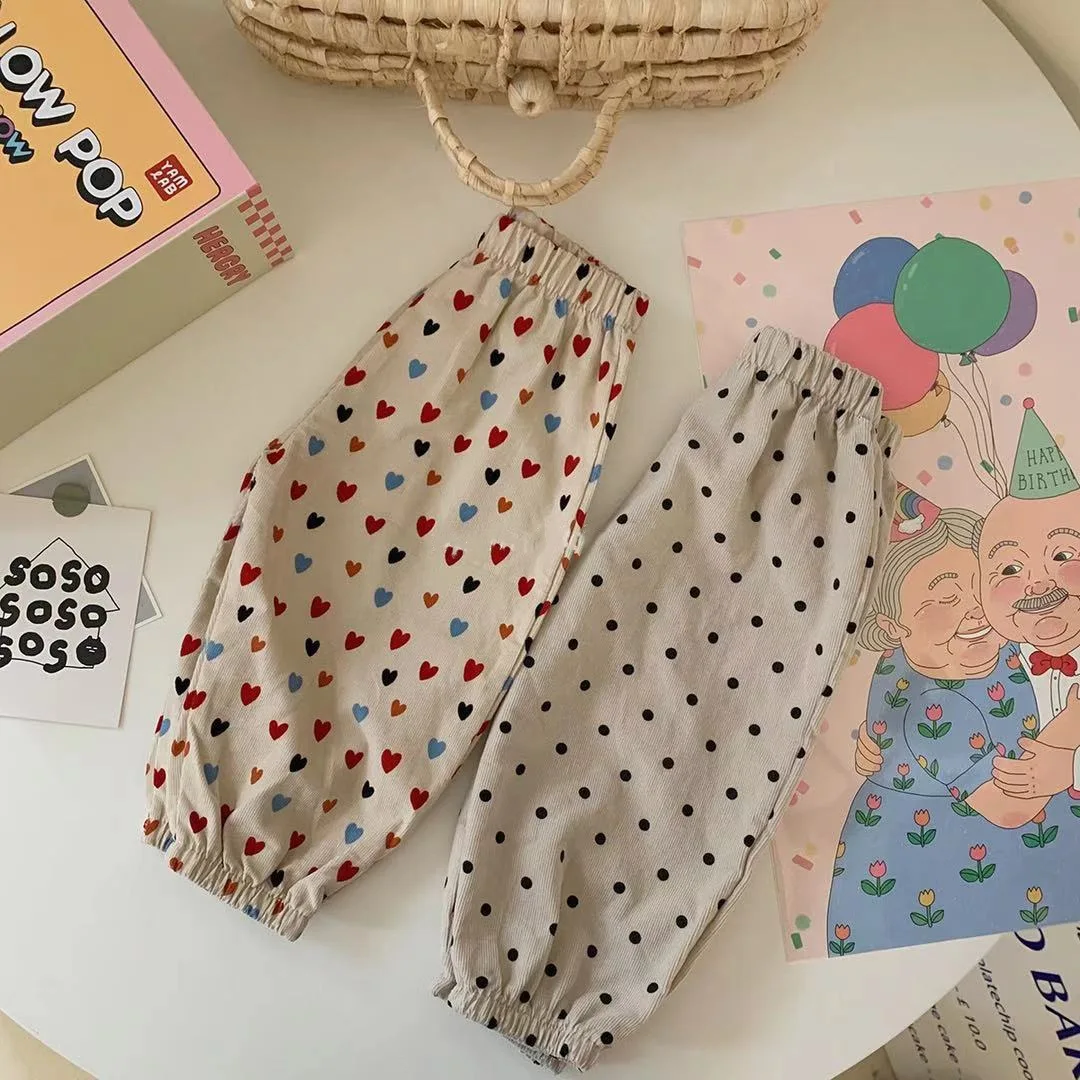 

2024 Autumn New Baby Casual Pants Cute Dot Trousers For Girl Cotton Infant Pp Pants Heart Print Harem Pants Boys Long Pants