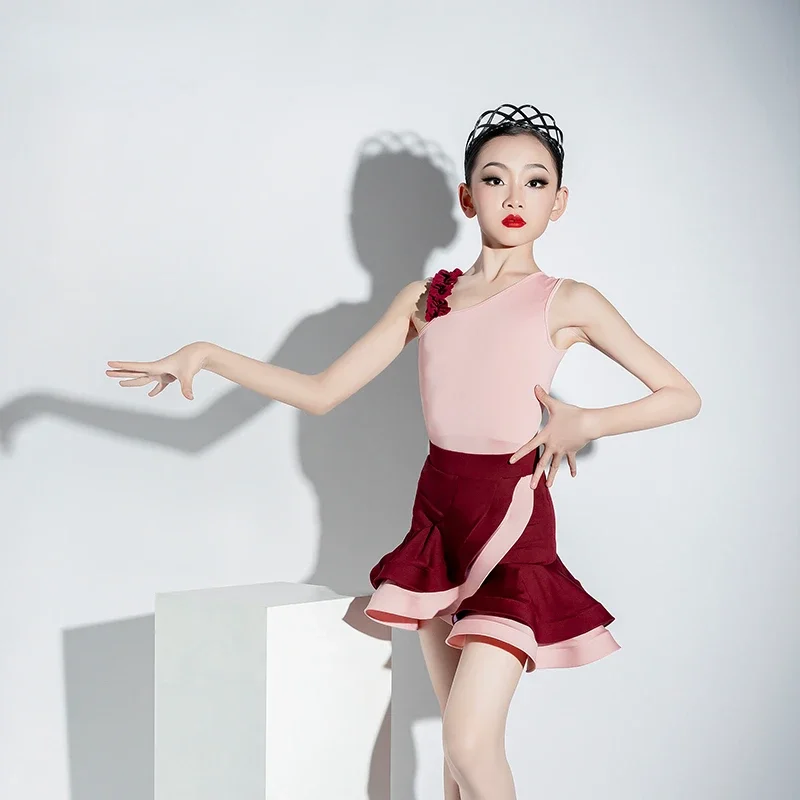 Vestido de baile latino para niña, traje de baile de salón, Salsa, Tango Rojo, actuación en escenario