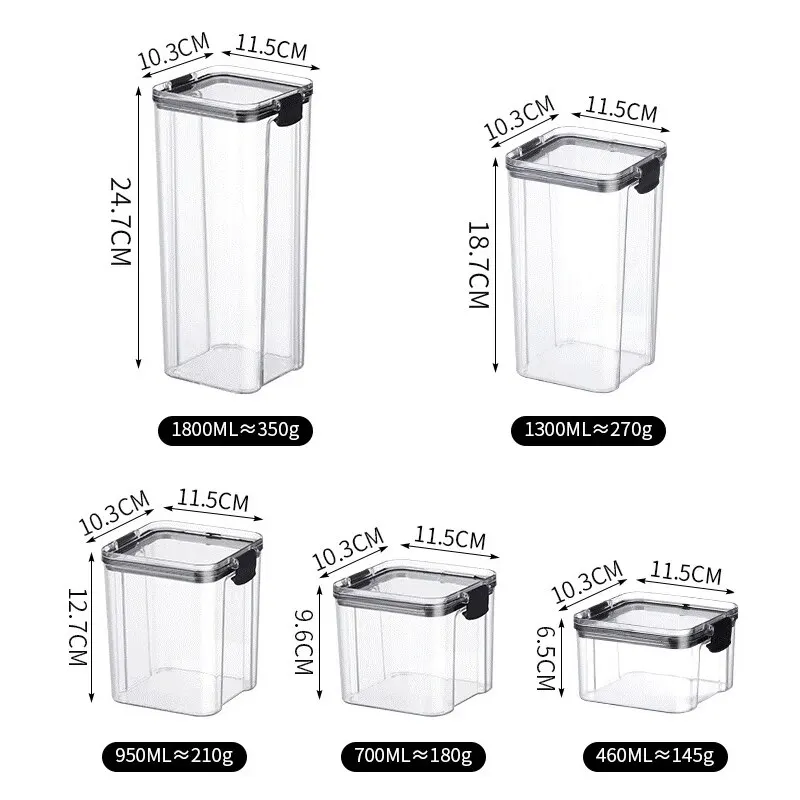 Transparent Food Storage Containers Kitchen Storage Airtight Cans Plastic Storage Boxes Stackable Food Storage Boxes