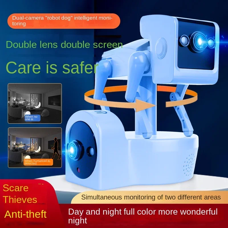 Plastic Robot Dog Camera Full Color PTZ Dome Camera APP AI Humanoid Detection Baby Monitor