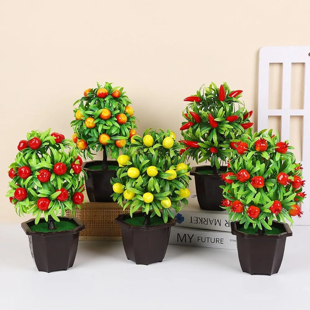 Mini planta de fruta Artificial en maceta, planta de simulación de cereza y limón de plástico, bonsái, melocotón realista, Granada