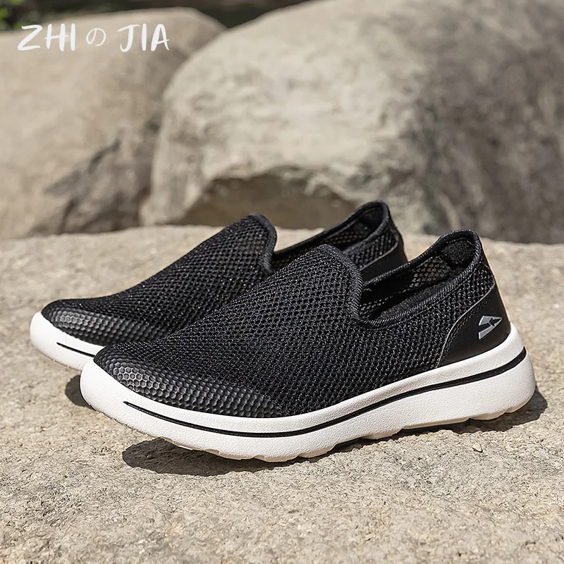 Single Mesh Breathable Elderly Walking Shoes Dad Slip On Sneaker Outdoor Casual Men's Shoes Lightweight Comfortable Footwear