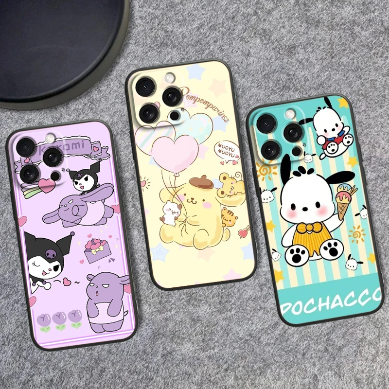 Sanrio Hello Kitty Melody Cure For Apple iPhone 15 14 13 12 11 XS X XR 8 7 Pro Max Plus Mini Black Phone Case Soft Cover