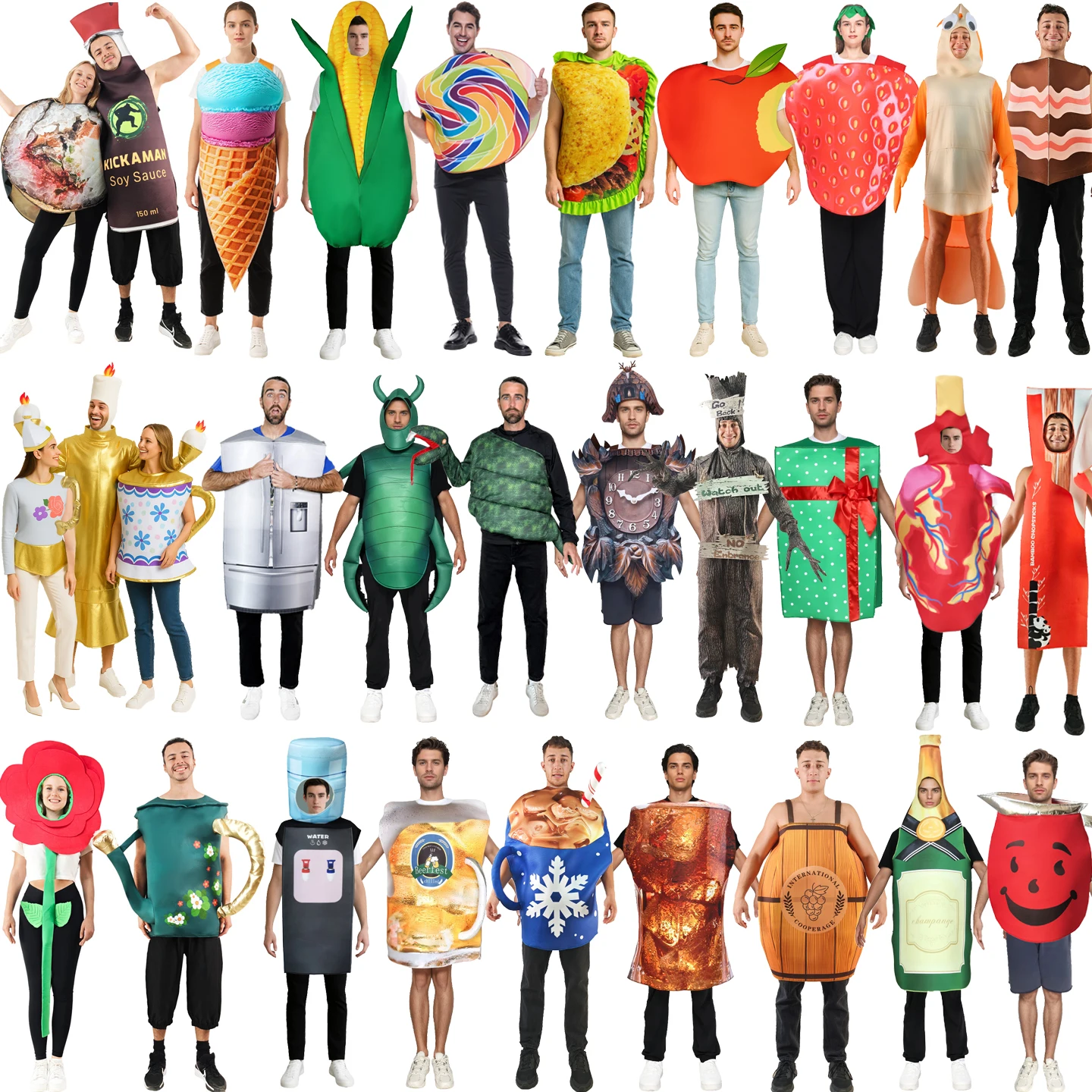 Fsia de loween para Interpretação de Papéis, com Temas de Geladeira igente, Sui, Molho de Soja, Bule de Chá e C...