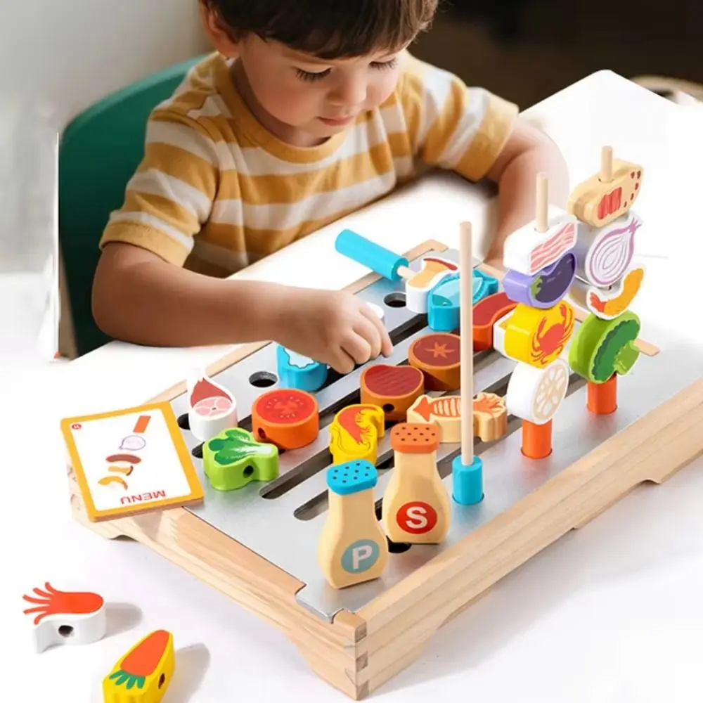 Houten Fantasiespel Keukenspeelgoed Speelhuis Simulatie Voedsel Gesimuleerde Barbecueset Montessori Miniatuur Kinderen Doe alsof Koken Speelgoed