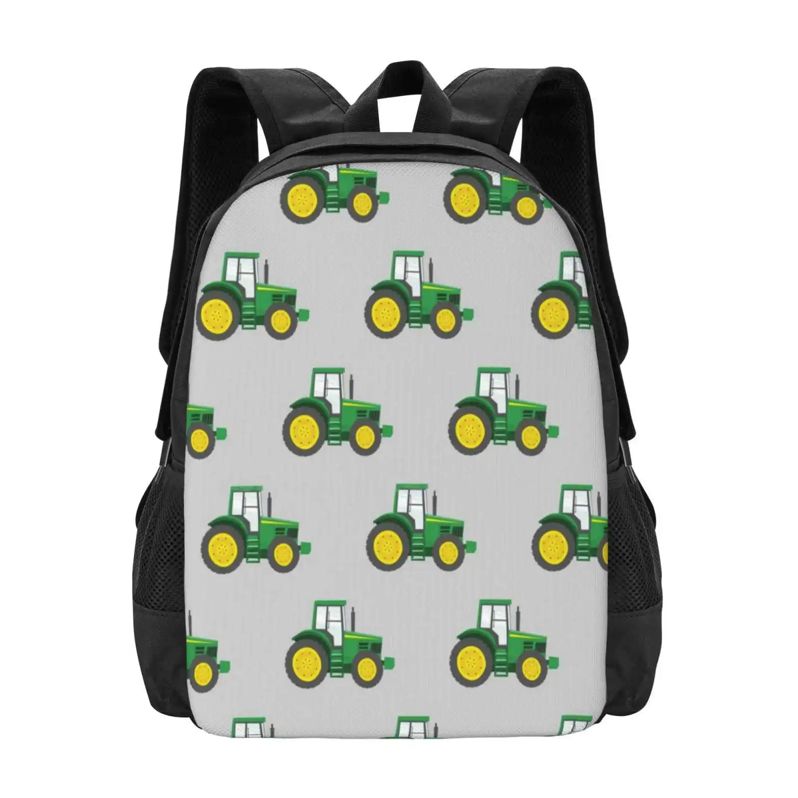 Green Tractors On Grey - Farming - Farm Themed Fashion Pattern Design Travel Laptop School Backpack Bag Green Tractor Tractors F