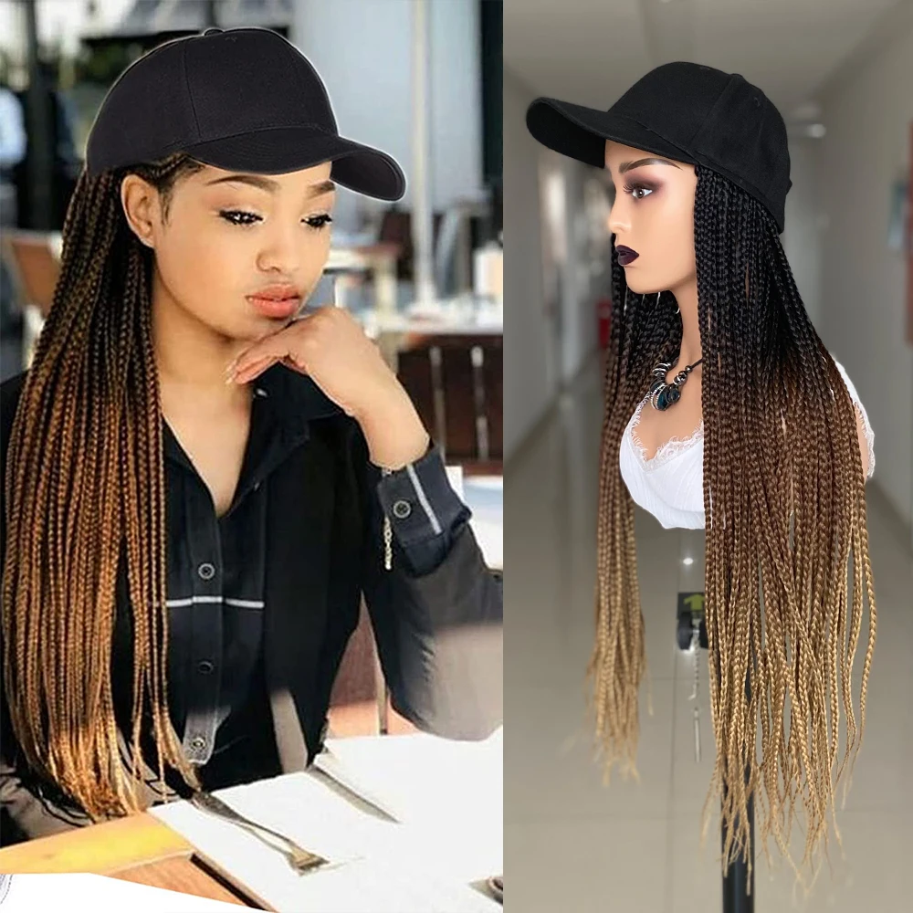 Baseball Cap Box Braided Wigs For Black Women Ombre Synthetic Twist Braid Hair Extension Cornrow Wig With Adjustable Hat