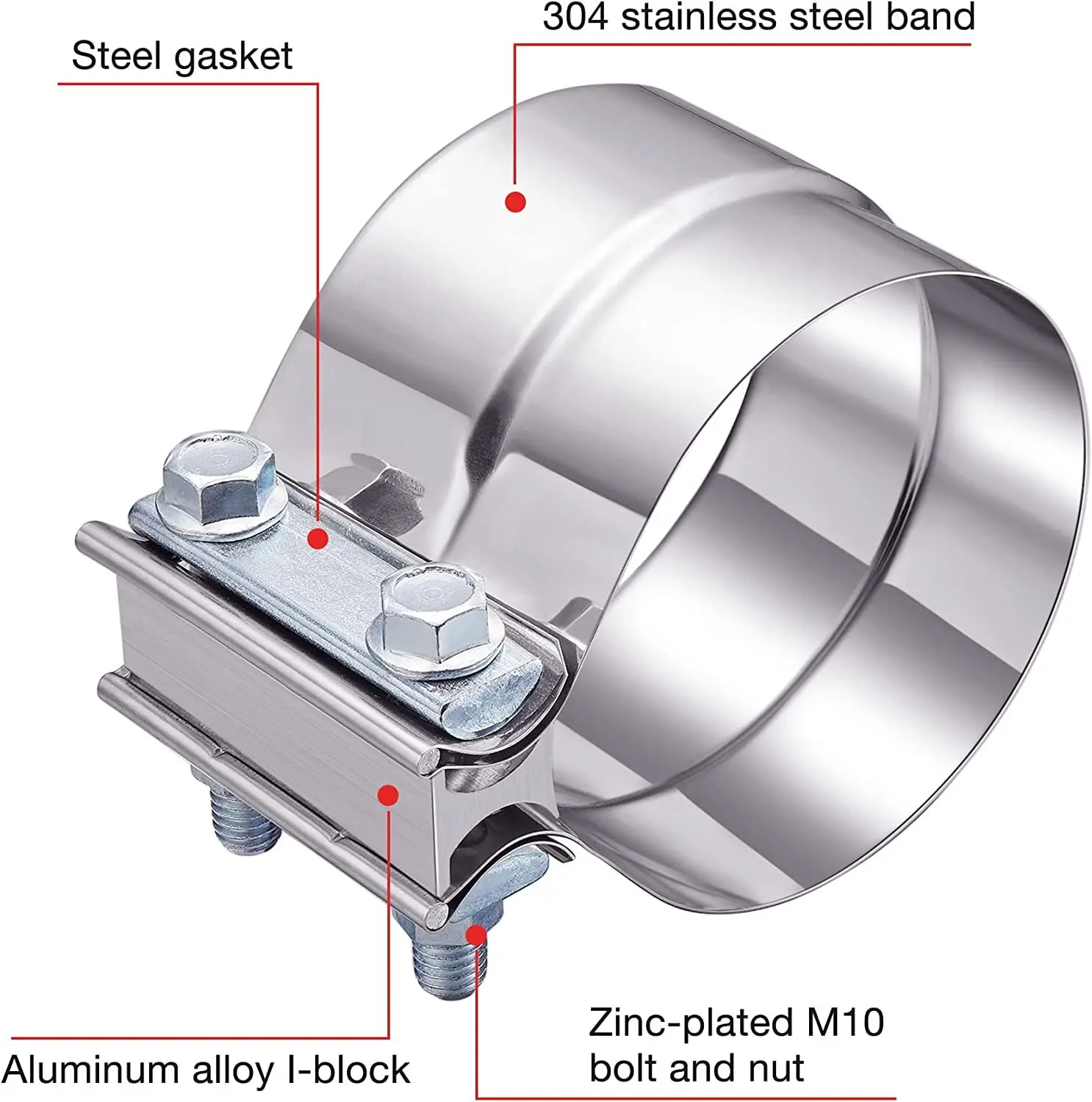 العالمي 4 بوصة الفولاذ المقاوم للصدأ اللفة المشتركة العادم المشبك الخمار كم المقرنة الفضة TP-1006