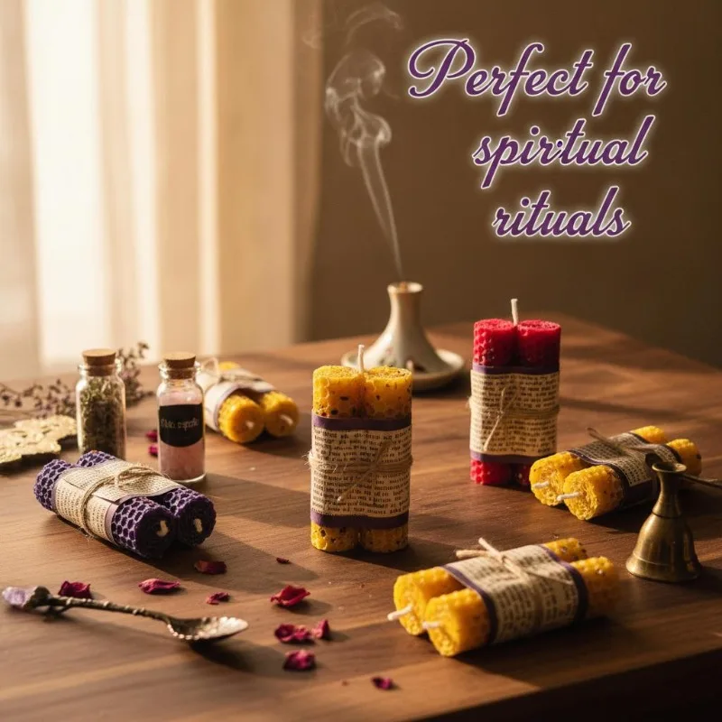 6-Pack Floral Double-Parallel Beeswax Wish Candles, 2×10cm Handmade Wrapped Paper Ritual Manifestation Candles, Available in Multiple Colors, Suitable for Altar Magic, Spiritual Decoration, and Various Holiday Gifts, #SummerWins, #DealsForYouDays Witchy