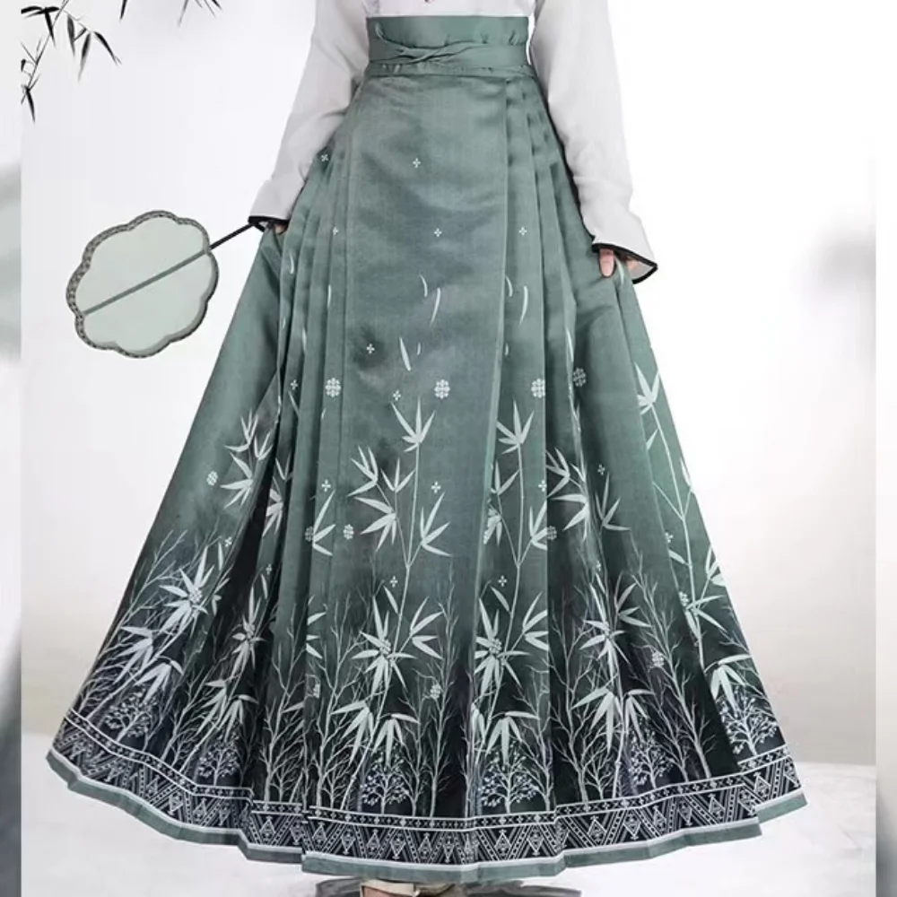 Black Grey Blue Green Horse Face Skirt Original Ming Dynasty Hanfu Women's Bamboo MaMian Skirt Chinese Traditional Costumes