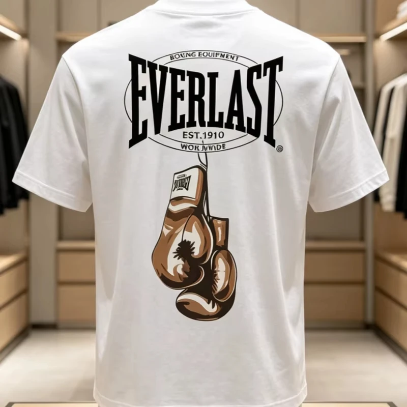 EVERLAST BOXING Logo Fighting Style Printed Cotton T-shirt Men's and Women's Printed Summer Neutral Comfort T-shirt Harajuku Top