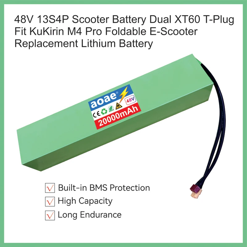 High Capacity 13S4P 48V 20Ah Li-ion Battery Pack, Grade A Cells with Built-in BMS for Kugoo M4, M4 Pro & Max Electric Scooter