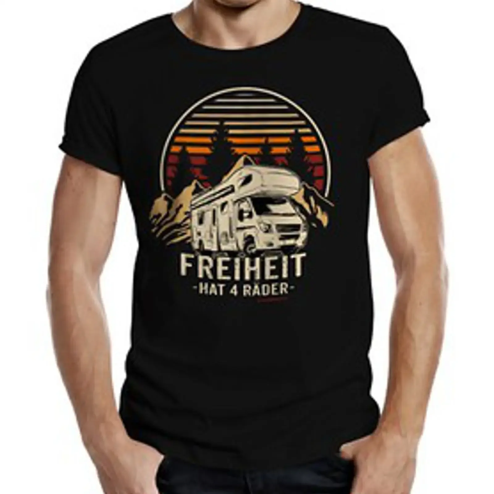 Herren T Shirt Caravan Freiheit hat 4 Räder Männer Geschenke Sprüche vintage Washed Stylish Casual Versatile graphic Unisex