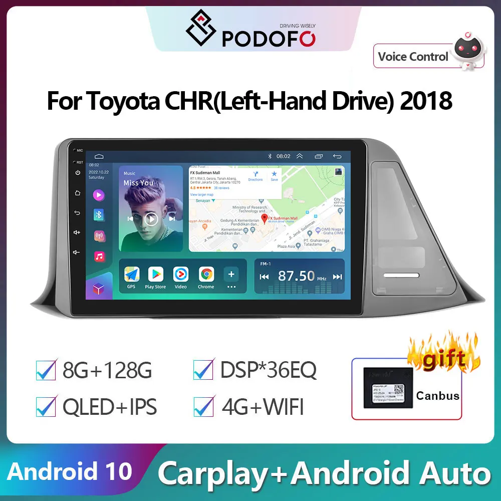 Podofo For Toyota CHR 2018 Auto Radio Player Carplay Multimedia Car Intelligent System Navigation stereo GPS Android 2din