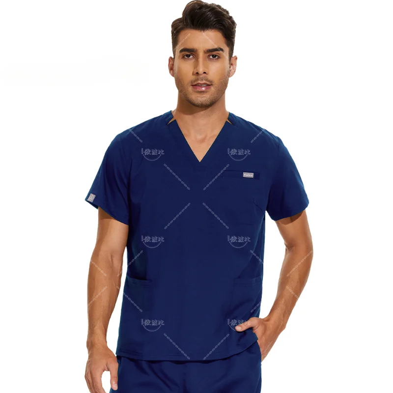 Uniforme de manga curta para homens e mulheres, Enfermeira Scrubs Tops, Blusa de bolso médica Camisa de enfermagem Acessórios médicos