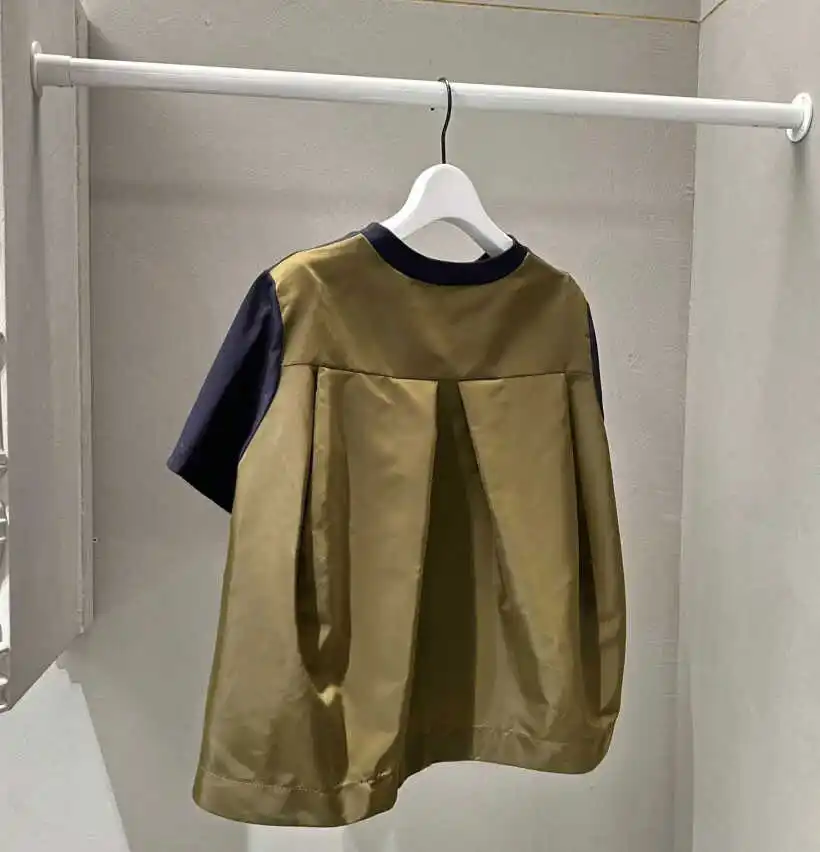 FOG DESIGN Casualowa Letnia Nowa Luźna Koszulka T-shirt Krótkie Spodenki Ukrywająca Brzuch Siateczkowe Wstawki Damska Koszulka do Pracy Mieszanka Bawełny