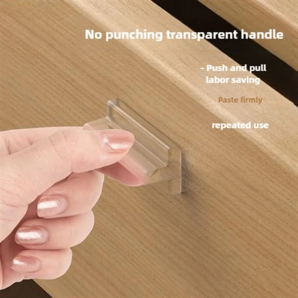 4PCS Invisible Self-Adhesive Handle Transparent Soft PU Sliding Door Handles Kitchen Cabinet Glass Door Drawer Pull Handles