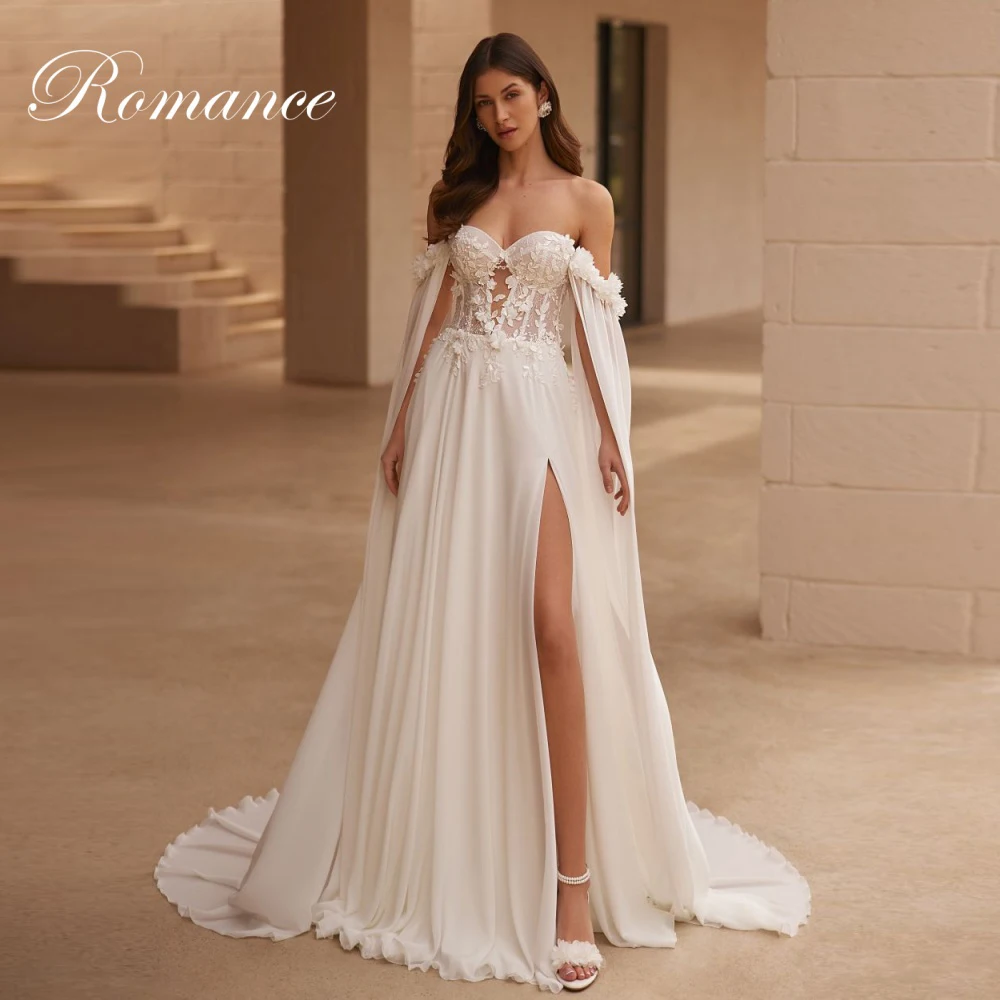 

Elegant Appliques A-Line 3D-Flowers Lace Wedding Dress Sweetheart Off The Shoulder Split Backless Vestidos De Novia Customized