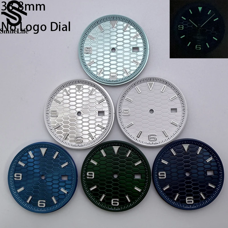 SmileLife 33.8 مللي متر Land-Dweller ساعة معقمة قرص أخضر مضيء مع حلقة تناسب NH35 ساعة يد تعمل بالحركة الأوتوماتيكية اكسسوارات