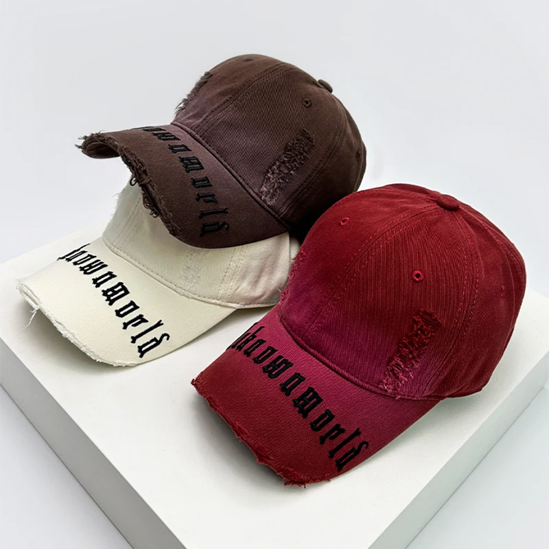 

New Men Women Gradient Sanskrit Embroidery Baseball Hats Sunshade Broken Style Breathable Snapback Caps Versatile Fashion Retro