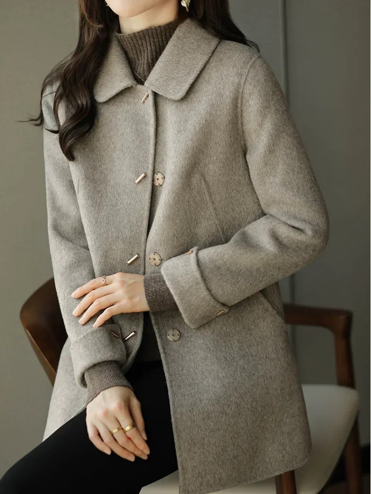 

Elegant Women's Overcoat Solid New Pocket Loose Warm Autumn/Winter Jacket Women Promotion Slim Long Sleeved Wool Coat Women LJ49