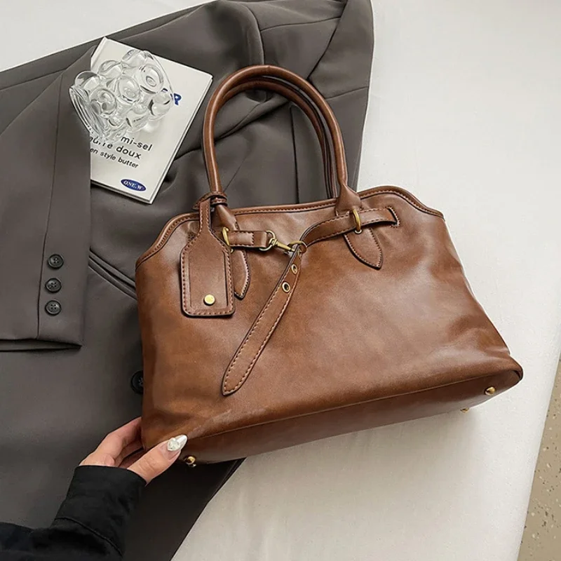 

PU Leather Retro Tote Bag for Women 2025 Winter Trend New Fashion Y2K Handbags Lady Travel Shoulder Crossbody Bags Handbags