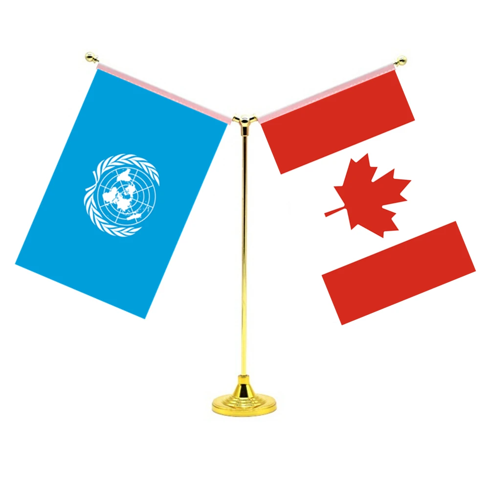 

14x21cm Mini Canadian Flag Office Decoration With Two Flags Of The United Nations And Canada